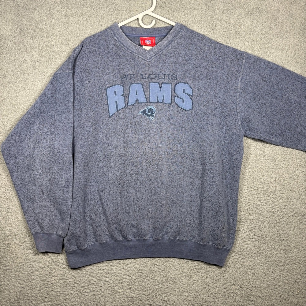 Vintage St Louis Rams NFL V-Neck Sweatshirt Blue Marled XL VF Imagewear
